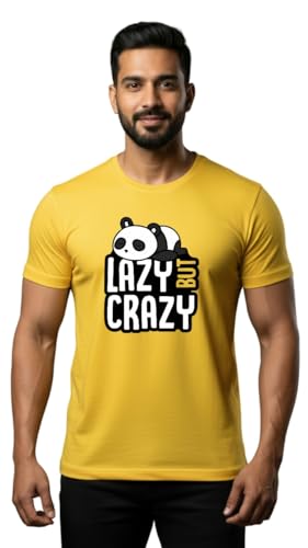 Image of Men's Cotton T-Shirt, Character-Inspired Lazy But Crazy Text T-Shirt Printed for Men and Boys, Round Neck, Half Sleeve, Regular Fit