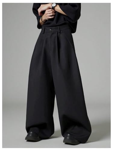 OYOANGLE Men's Baggy Wide Leg Pants Zipper Fly Pleated Work Casual Long Trousers with Pocket3