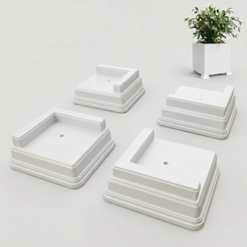 OAKENZ Corner Planter Feet – Pot Feet for Square & Rectangular Planter Boxes – Improves Drainage & Helps Protect Decks – UV-Stable Recyclable Plastic (4 Pack, White)