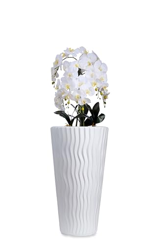 Kunstorchideen weiße Blüten Phalaenopsis Schmetterling mit Deko Elegant Hochtopf XXL groß 130cm hoch | Hochzeits-, Hoteldekoration für Wohnung Büro Praxis, wie Echt - für gemütliches Zuhause