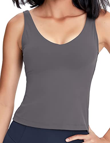 Image of POSHDIVAH Longline Sports Bra Workout Tank Tops | Padded, Removable Pads, Built in bra, Wirefree, Buttery Smooth, Soft, Fitness, Running, Yoga, Wide Straps, U-back