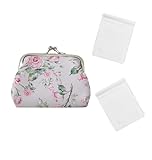 BenePoint Coin Purse for Women, Mini Purse Change Purse Coin Pouch with Kiss Clasp Lock& 2 Clear Jewelry Bags, Floral PU Leather Coin Purses Small Pouches for Cash and Jewelry (rose pink)