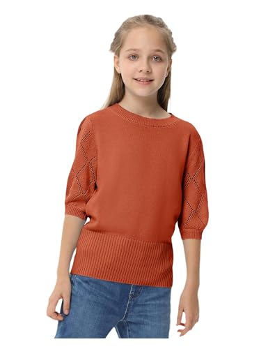 Cute Girls Crewneck Sweater with Puff Short Sleeves for Fall