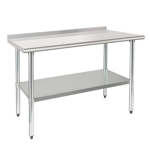 HARDURA Edelstahl Tisch Lebensmittelzubereitung Arbeitstische 61×122cm Heavy Duty Commercial mit Unterboden und Backsplash für Restaurant...