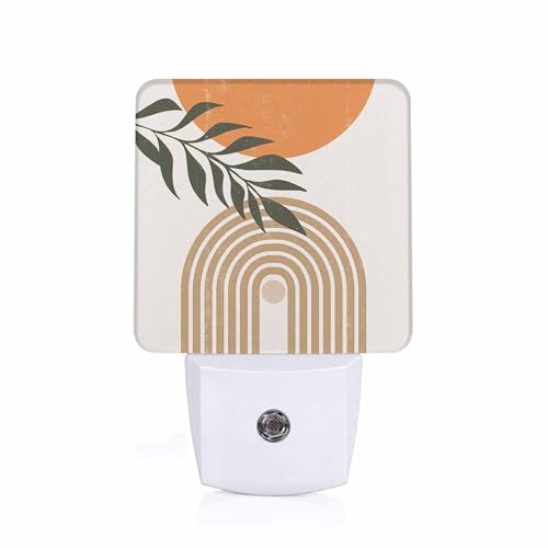 Image of LED Night Light,Sun Moon Leaf Minimalist Abstract Geometric Pattern LED Night Light Plug into Wall with Dusk to Dawn Light Sensor White Energy Efficient Nightlight for Bedroom Hallway Kitchen