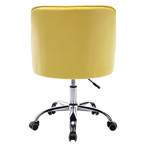 Goujxcy Desk Chair,Modern Velvet Fabric Office Chair,360° Swivel Height Adjustable Comfy Upholstered Tufted Accent Chair (Yellow) #TOP6