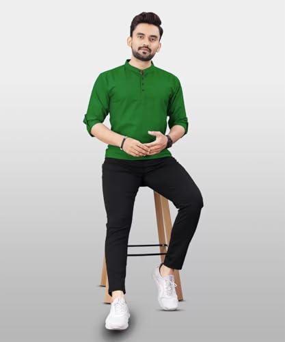 Image of DEEMOON Men's Regular Fit Solid Sprad Collar Casual Shirt with a Trendy Mandarin Collar Crafted from a Premium Cotton Blend