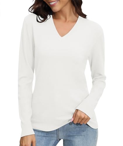 Image of EXCHIC Women's Long Sleeve V-Neck Casual Sweaters Fall Classic Soft Knit Top 2026 Fit Basic Pullover Tops