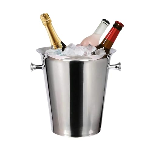 THE WHITE SHOP Ice Buckets - Champagne Ice Bucket with Handle Silver Trumpet Ice Bucket Stainless Steel Mirror Reflection Wine Cooler for Cocktail Bar Beer Red Wine Liquor Beverages Party