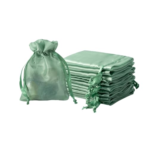 Image of QIANF 20 Pcs Sage Green Small Organza Bags 3X4 inch for Wedding Favors with Drawstring, Mini Mesh Gift Bags Jewelry Pouch for Candy Bridal Shower Party Favor Baby Shower Christmas