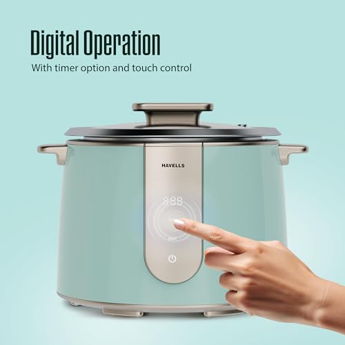 Image of Havells CRAFT Rice Cooker | Live Cooking Timer| Intuitive Touch Control | 6 hour Keep Warm Mode| 1.8 L Capacity | Triple Safety Protection | Food Grade Bowl | Energy Efficient Operation (Blue & Gold)