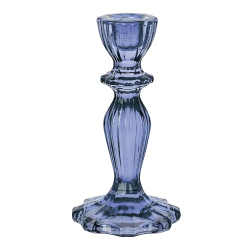 Talking Tables Navy Glass Candlestick Holder, Taper Candle Stand For Indoor or Outdoor, Elegant Christmas Table Decorations or Home Décor, Dinner Party, Birthday, Wedding, Made By Talking Tables