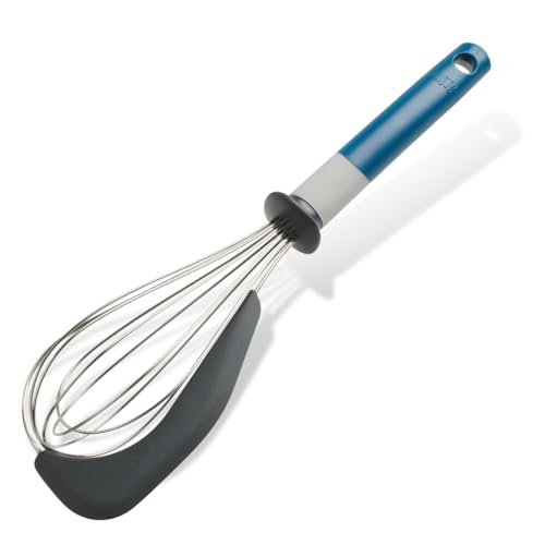 Tasty Stainless Steel Whisk with Scraper, Multifunctional Balloon Whisk for Stirring and Whipping Ingredients, Dimensions: 31.5 x 7 cm, Colours: Cool Dark Blue, Grey and Stainless Steel Silver