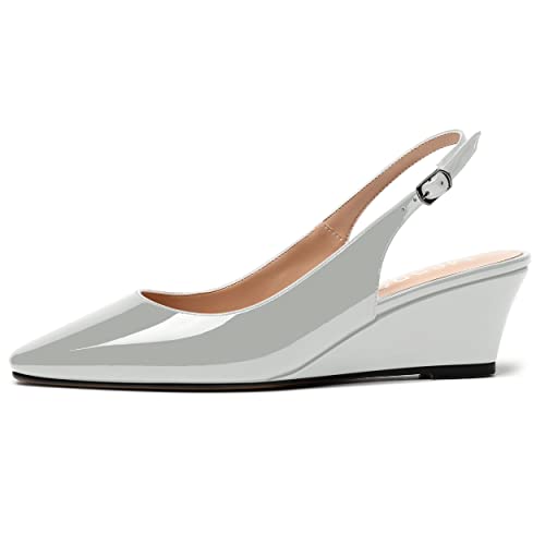 MERRORI Women's Office Solid Square Toe Patent Buckle Slingback Casual Wedge Low Heel Pumps Shoes 2 Inch2