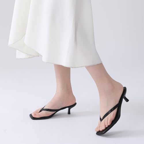 Women's Kitten Heel Sandals Square Toe Slip on Flip Flop Heels 2 Inch Thong Sandals Party Dress Heeled Sandals3