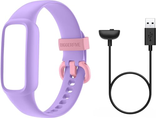 BIGGERFIVE Charging Cable and Adjustable Replacement Straps, Compatible Vigor 2 L Kids Fitness Tracker, Lilac