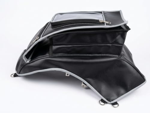 Image of Bike Tank Cover Compatible with Unicorn, Pulsar, Apache and Glamour | Transparent Mobile Holder, Expandable Storage, Dual Zipper Pockets & Protective Side Flaps | Black