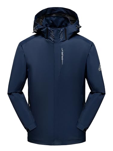 AMZSPORT Hombre Impermeable Chaqueta Cortavientos Ligera y Plegable Transpirable para Senderismo,Running,Viajes,Senderismo,Azul XL