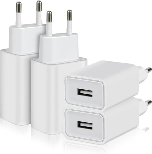 4 Pack 5W Ladegerät USB Netzteil Stecker Adapter, 1A/5V Ladestecker USB Steckdose Netzstecker Kompatibel mit iPhone Samsung Huawei Xiaomi Oppo (Weiß)