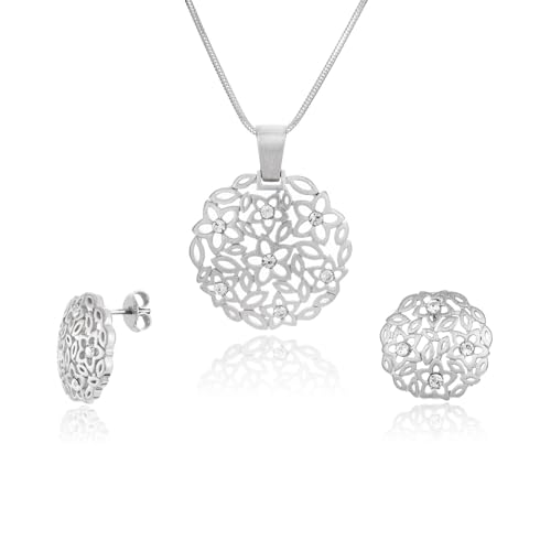 LillyMarie Damen Silber Schmuckset Sterling-Silber 925 Anhänger Blumen-Muster längen-verstellbar Schmucketui Geschenk Beste Freundin