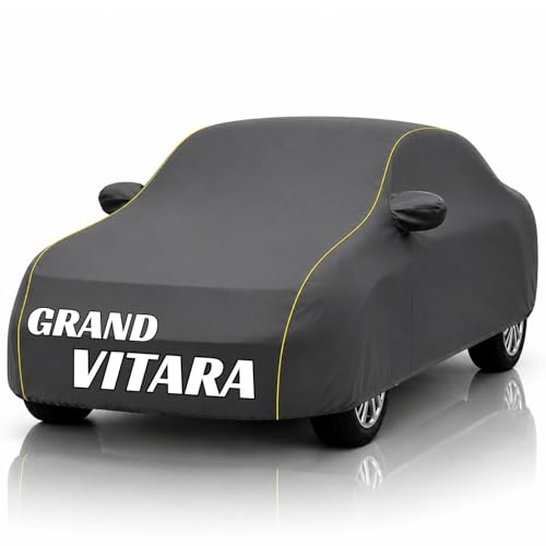 Image of Safe-Cars New Grey 100% Waterproof Grand Vitara Car Cover | Polyester Car Body Cover for Rain & Sun | UV Protection, Dustproof, Scratch Resistant, Windproof, Heat Resistant, Custom Fit