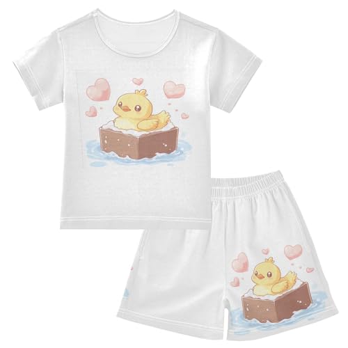 Duck Soap Heart Valentine's Day White Pajama Set Short Sleeve Sleepwear Soft Pajamas Shorts Sets Cotton PJS 5Y