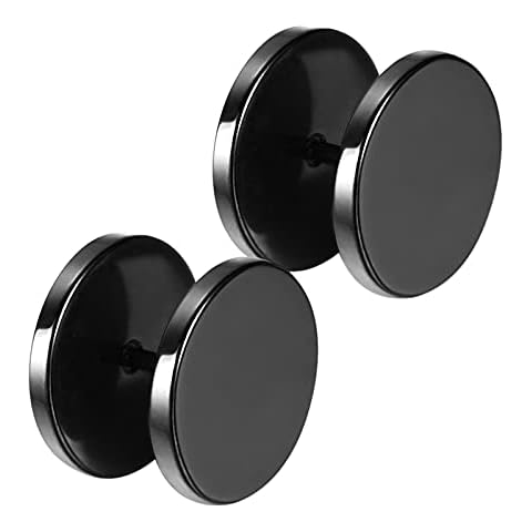 Flongo paire Boucles d'Oreilles Homme Acier Inoxydable Clous d'Oreilles Rond Large 14mm Fantaisie Bijoux Cadeau Couleur Noir Cover