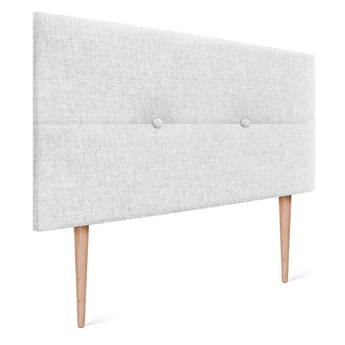 DHOME Tête de lit en Lin Naturel avec Boutons Tête de lit capitonnée Chambre à Coucher Moderne Top Trending (Lin Blanc, 90x105cm (80/90))