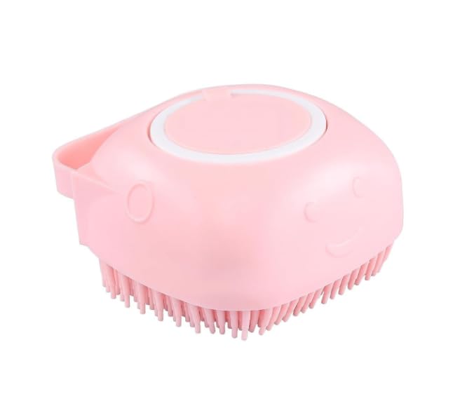 Silicone Body Scrubber with Built-in Soap Dispenser — Soft Exfoliating Brush for Babies, Kids, Adults, and Pets (Pink colour)
