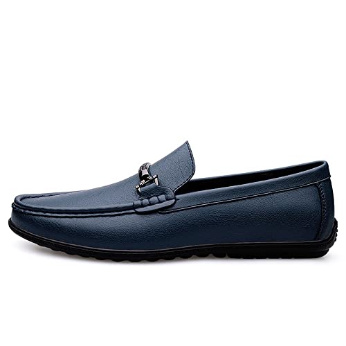 Men's Loafers Penny Loafers Solid Colors Lightweight Leather Flat Heel Lightweight Comfortable Outdoor Slip-ons(Blue,10 M US)3