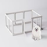 Jalove Acrylic Dog Playpen Indoor, 24“ H Plastic Pet Playpen with Door, Clear Pet Play Pen for Puppy Cat Rabbit Ferret, Easy Assemble Dog Pen, Preferable for Small Cage, White 10 PCS