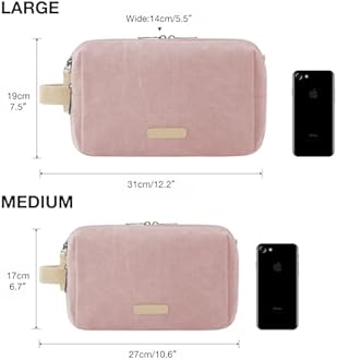 BAGSMART Toiletry Bag for Men, Canvas Travel Toiletry Organizer Dopp Kit Water-resistant Shaving Bag for Toiletries Accessories, Pink, Large, Basic/Leisure