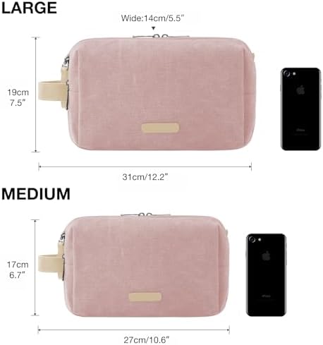 BAGSMART Toiletry Bag for Men, Canvas Travel Toiletry Organizer Dopp Kit Water-resistant Shaving Bag for Toiletries Accessories, Pink, Large, Basic/Leisure
