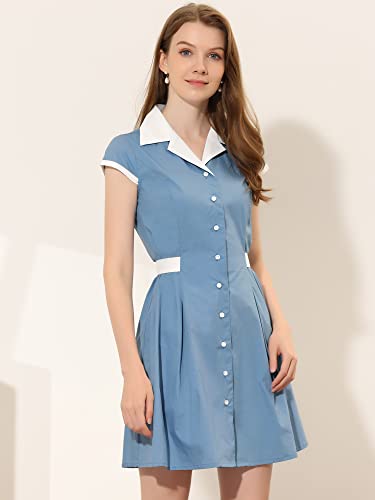 Image of Allegra K Women's Vintage Button Down Shirt Dress Notch Lapel Short Sleeve Belted Office Mini Short Dresses