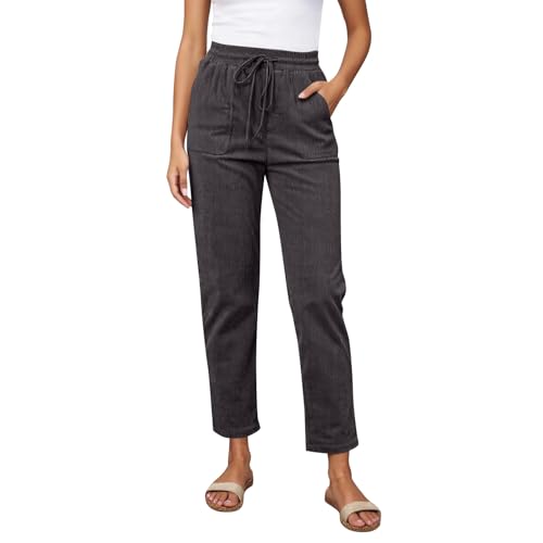 Straight Leg Corduroy Pants Women Elastic High Waist Pull On Work Pants Slim Fit Business Casual Slacks with Pockets2