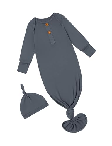 Image of PATPAT Baby Sleeper Gown with Bamboo Viscose for Newborn Girls Boys, Knotted Nightgown with Mittens for Infant Home Coming