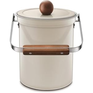 Kitchen Countertop Compost Bin 96 oz/3 Liter Airtight Lid SUS304 Premium Stainless Steel Odor-Free Food Waste Bin with Wooden Handle Stylish Design Modern Kitchen (Off-White)