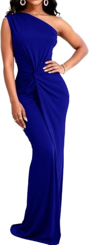 Image of SxClub Women's Formal Wedding Guest Dresses Long Prom Gowns Evening Party | Cocktail Dresses for Women High Neck Sleeveless Twist Waist Floor Length Dress Split Back
