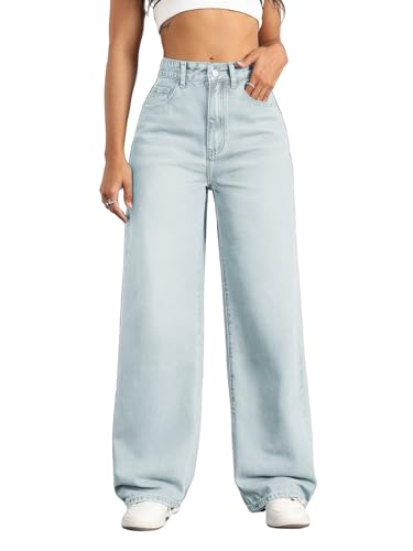 Image of Straight Leg Jeans for Women High Waisted Wide Leg Denim Pants