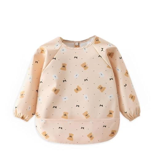 Peysaitr Babero para bebé con mangas, baberos para lactancia, baberos impermeables para niños pequeños con mangas, 24-48 meses para bebé, baberos de cuerpo completo para bebé (beige), beige, Talla