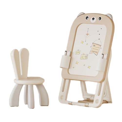 Bxzzuis おえかきボード 子供用 お絵描きボード 折りたたみ 高さ調節可能 ホワイトボード 子供 お絵かきボード 磁気筆書板描画と消去が簡単 知育玩具 椅子付き (製図板+椅子,カーキ)