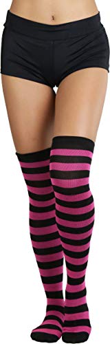Image of ToBeInStyle Women's Bright Vibrant Rainbow Striped Thigh High Rave Stockings