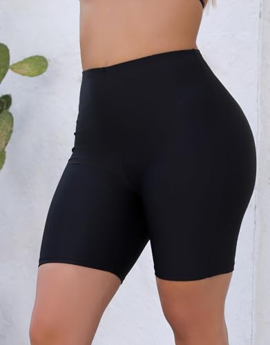 Women's 7" Plus Size Cross High Waisted Shorts with Side Pockets Boyshorts Swimsuit Bottoms2