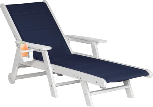 NALONE Sonnenliege, Liegestuhl mit Verstellbarer Rückenlehne und Rädern & Getränkehalter, HDPE Pool Liegestuhl für Garten,Strand (1 Stück) (Blu)