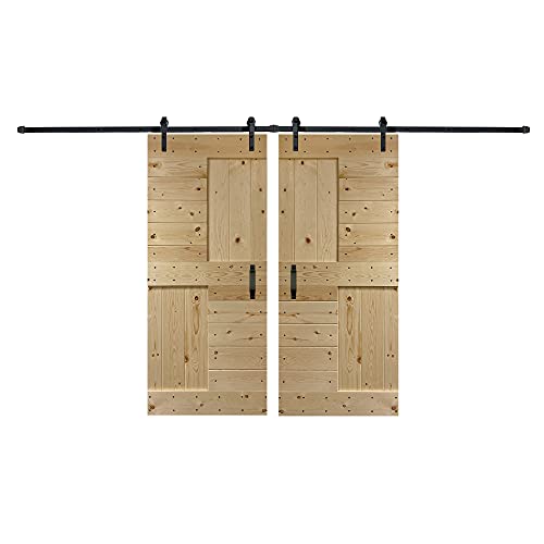 48in/60in/72in/84in X 84 in S Series DIY Knotty Wood Double Sliding Barn Door with Hardware Kit (36 in x 84 in, Unfinished)