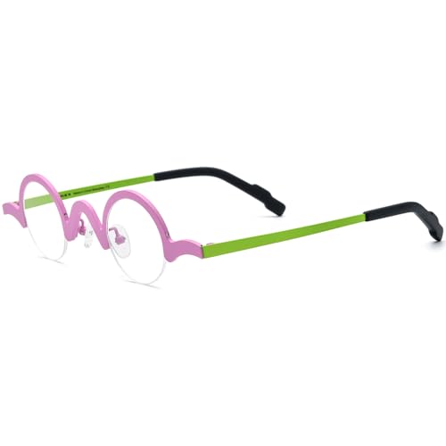 Image of FONEX Colorful Pure Titanium Glasses Frame Women Retro Round Eyeglasses