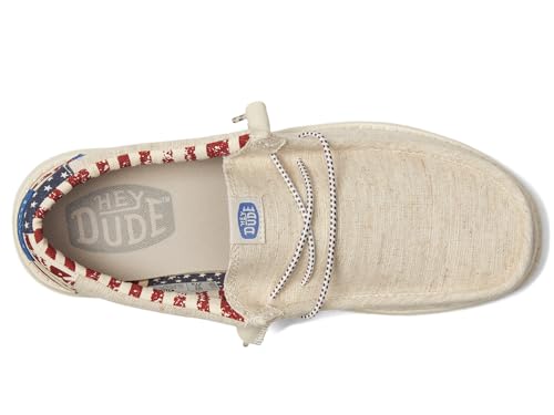 Image of Hey Dude Wally Patriotic Slip-On Casual Shoes for Men and Women - Canvas Upper - Textile Lining - Moc Toe Off-White Patriotic EU 39 (US Women's 8) Medium