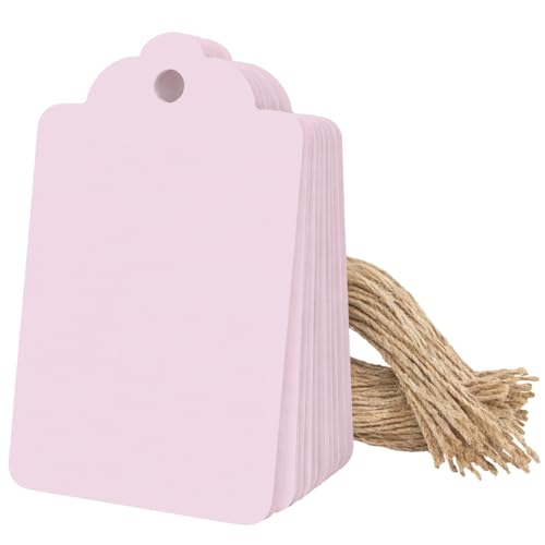 Image of CVANU 300pcs Premium Color Tag Blank Hanging with Pre-Punched Hole Tags for DIY Crafts, Gift Wrapping, Labelling & Writable Decorative Tags for All Occasions (2.85in X 1.7in) Old Pink