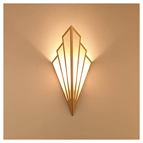Applique a LED a forma di ventaglio moderna Paralume moderno paralume in lino parete Applique in ferro Deco Lampada da parete comodino E14 Luce di sfondo per Camera da letto Corridoio Hotel,D'oro