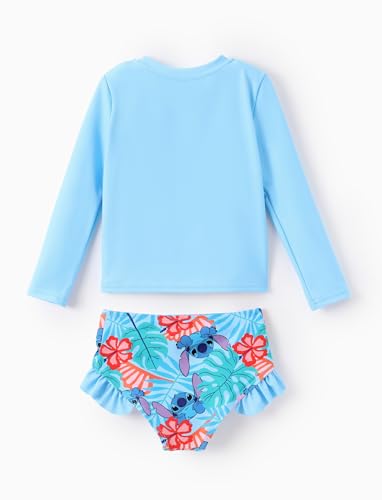 Image of Disney Frozen Elsa Stitch Marvel Toddler Girl Two Piece Long Sleeve UPF50+ Swimsuit Rashguard Sets Bathing Suit
